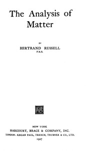 Cover of The analysis of matter