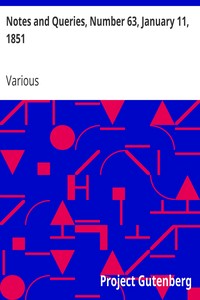 Cover of Notes and Queries, Number 63, January 11, 1851
