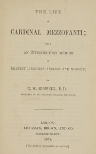 Cover of The life of Cardinal Mezzofanti
With an introductory memoir of eminent linguists, ancient and modern
