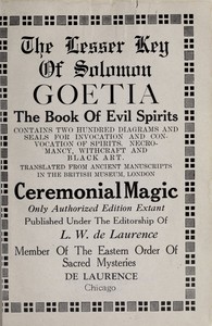 Cover of The lesser Key of Solomon, Goetia, the book of evil spirits : $b contains two hundred diagrams and seals for invocation and convocation of spirits, necromancy, witchcraft and black art