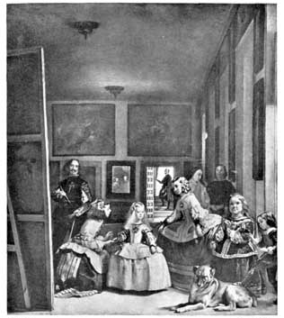 Plate XI. LAS MENINAS. BY VELAZQUEZ (PRADO) Probably the first picture ever painted entirely from the visual or impressionist standpoint. Photo Anderson