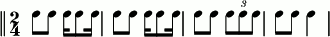 [2/4:&nbsp;8&nbsp;8&nbsp;16&nbsp;8&nbsp;16&nbsp;| 8&nbsp;8&nbsp;16&nbsp;8&nbsp;16&nbsp;| 8&nbsp;8&nbsp;3(8&nbsp;8&nbsp;8)&nbsp;|  8&nbsp;8&nbsp;4]