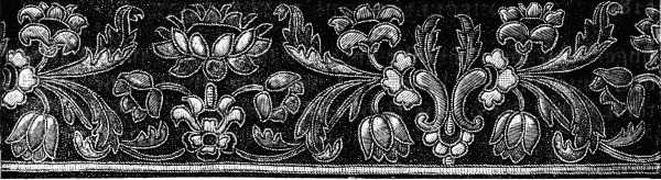 APPLIQUÉ WORK ON SATIN SET WITH FINE CORD.