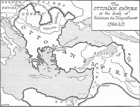 Map: The Ottoman Empire at the death of Suleiman the  Magnificent, 1566 A.D.