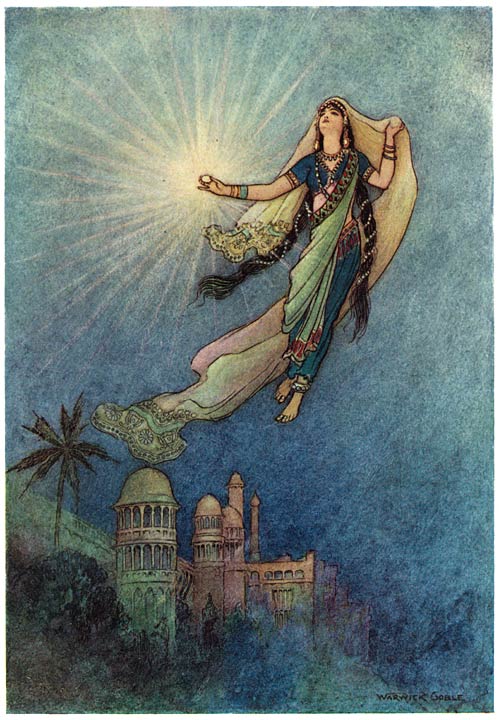 “She took up the jewel in her hand, left the palace, and successfully reached the upper world”