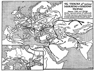 The TRACKS of various MIGRATING & RAIDING PEOPLES between 1 A.D. and 700 A.D.